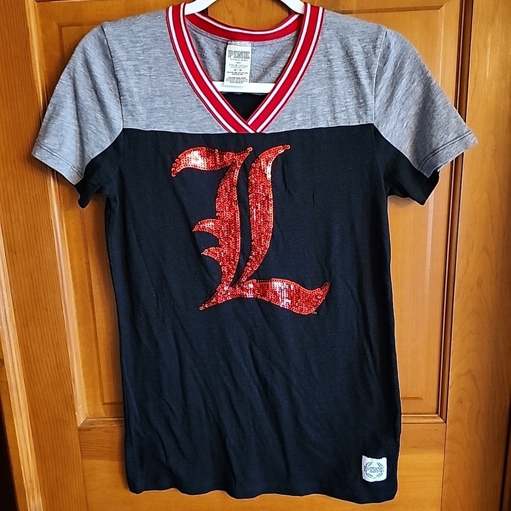 PINK Victoria's Secret w/ 5th & Ocean Tshirt Size M, Red/Black/Grey.